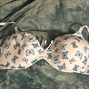 Victoria's Secret pink White and Teal Butterfly Bikini Top XL